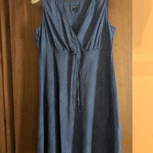 EDDIE BAUER Womens Basic Dress US 16 Navy Blue Spotted Cotton - Picture 3 of 9